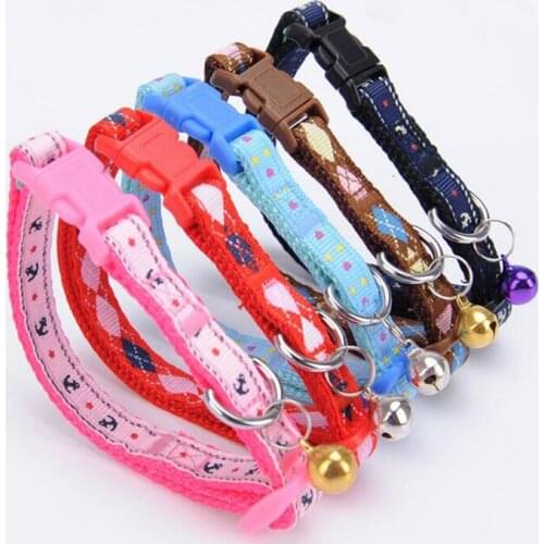 1pc/2pcs Two Size Adjustable Nylon Cartoon Printed Pet Small Dog Puppy Cat Collar With Tinkle Bell Pet Supplies Random Color