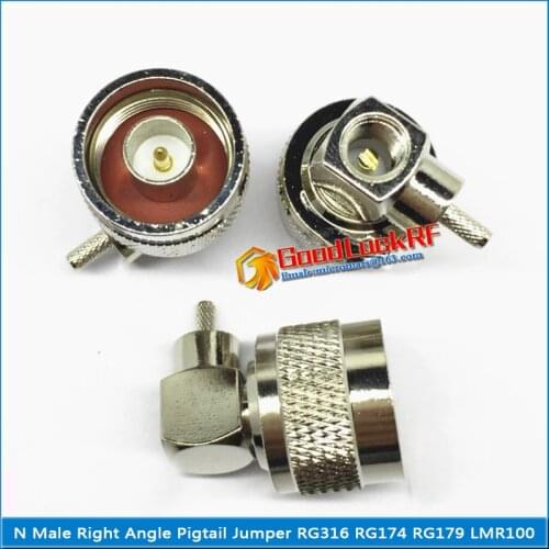 1X Pcs L16 N Male 90 Degree Right Angle Plug Crimp for RG316 RG174 RG179 LMR100 Cable RF Coax Connector Socket Brass