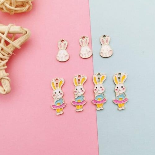 10pcs Oil Drop Animal Bunny Metal Pendants Little Rabbit Enamel Charms Fit DIY Earrings Bracelet Jewelry Making Accessory FX345