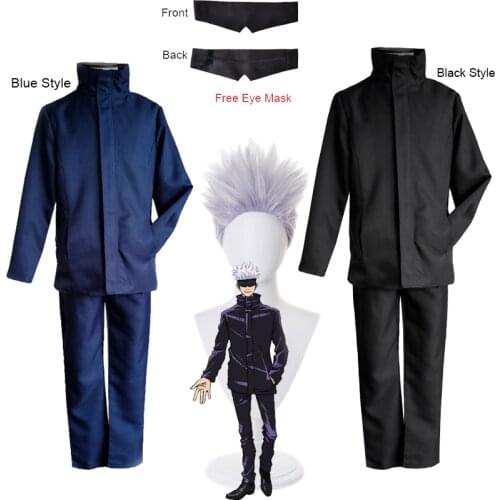 2020 Anime Gojo Satoru Costume Jujutsu Kaisen Uniform Sets Satoru Gojo Cosplay Wigs and Free Eye Mask Halloween Party Costumes