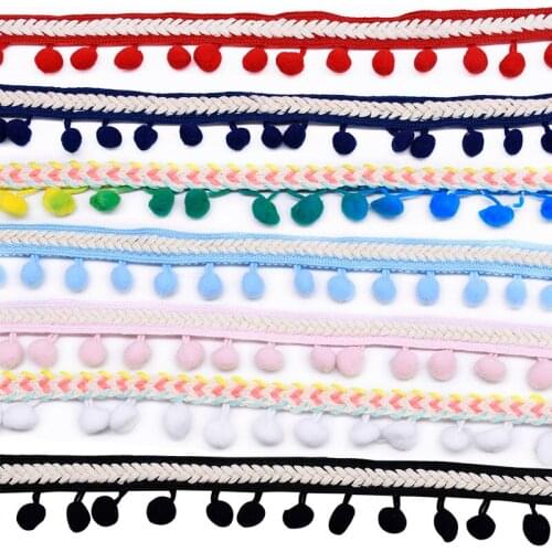 3yards Colored Ethnic Style Pompom Ball Braided Trims Lace Pom Pom Tassel Ribbon Crafts DIY Sewing Accessories For Clothes Decor