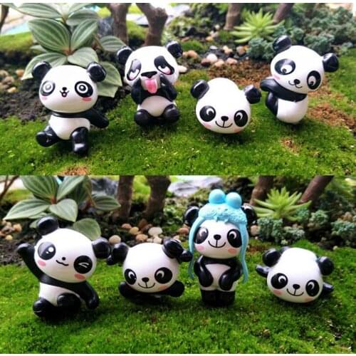 8pcs/lot Cute Panda Figurine Miniature Statue Decoration Mini fairy garden Cartoon Character animal resin craft