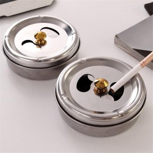 Stainless Steel Ashtray Lid Rotation Fully Enclosed Home Gadgets Creative Home New Practical Smoking Accessories