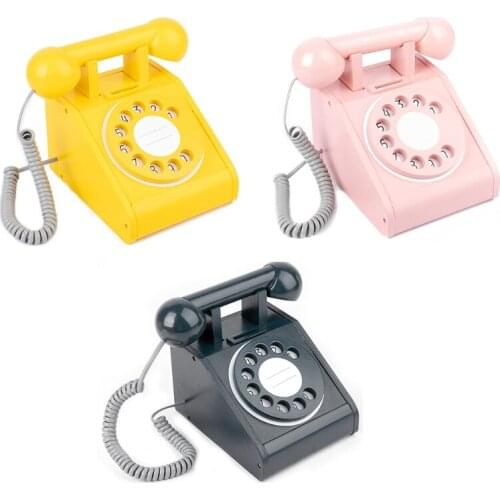 B36E Imitation Retro Landline Phone Toy Wooden Antique Dial Telephone for Children