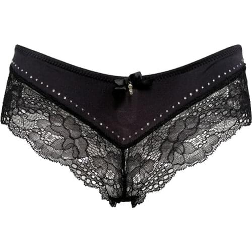 Bowknot Rhinestone Lace edge Comfortable Sexy Brief for Women 2pcs Vogue Solid Color Feminine Underwear Lingerie Gift BR007