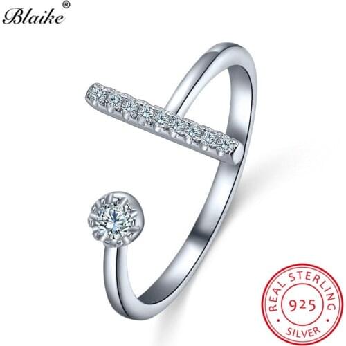 Blaike 925 Sterling Silver Open Rings For Women Minimalist Wedding Thin Ring With White Stone Daily Finger Ring Fine Jewelry