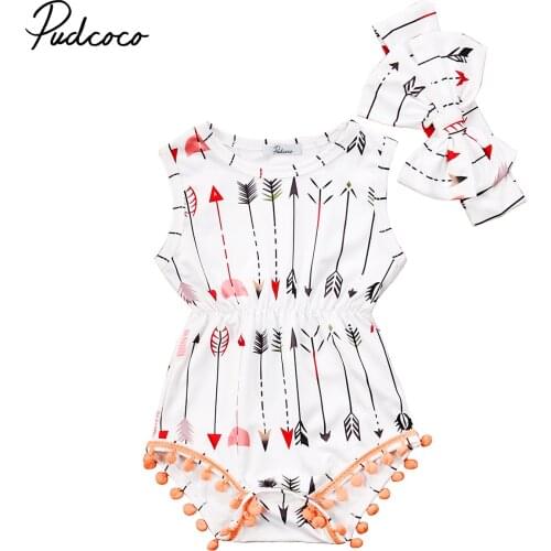 Newborn Toddler Baby Girls Arrows Bodysuits Clothing Set Babies Girl Tassle Headband Bodysuit Jumpsuit Outfit Clothes Sets 0-24M