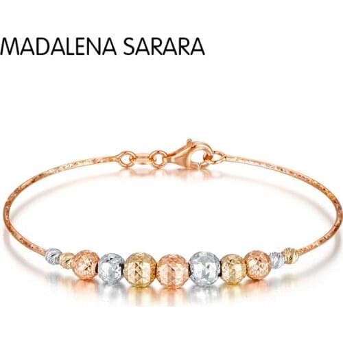 MADALENA SARARA 18K Gold Bangle Genuine Au750 Women Bangle Car Pattern Bead Shinny Colorful More Beautiful