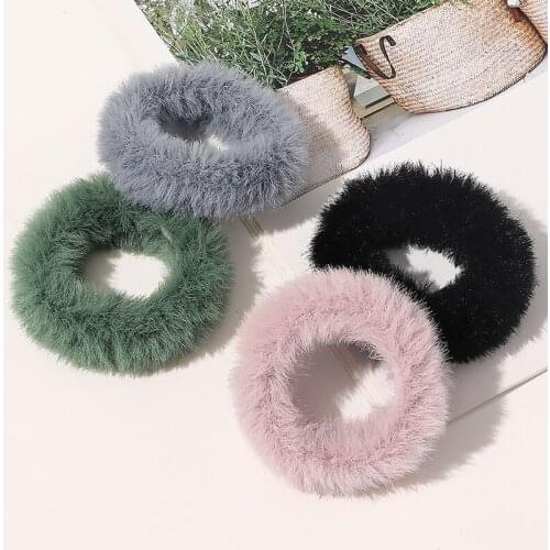 Colorful Soft Furry Elastic Warm Hair Rope for Women Girl Fashion Ins Hair Bands Large Intestine Ponytail Hair Accessories Gift