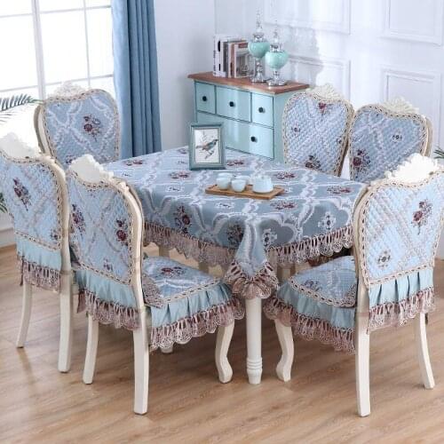 European Dining Chair Cover Flower Pattern Tablecloth For Banquet 1/12/13 piece Table Cloth Suit Home Decor Chair Seat Cover W