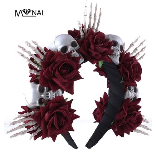 Steampunk Skeleton Hands Headwear Gothic Floral Crown Party Halloween Costumes Skull Headband Fancy Dress