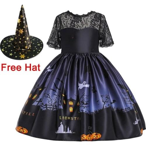 Cosplay Christmas Girls Dresses Party Birthday Princess Summer Dress with Hat Halloween Vampire Costume Pumpkin Children Clothes