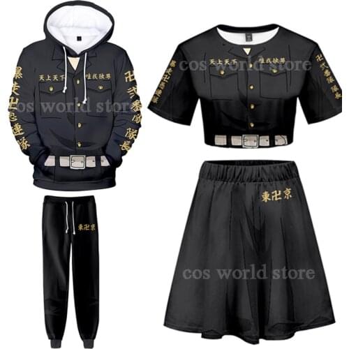 2021 Tokyo Revengers Manjiro Sano Cosplay Costume Hooded Sweater Pants Anime 3D Printing T-shirt Skirt Two-piece Suit For Unisex
