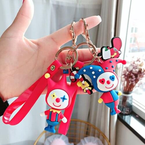 Creative Circus Clown Keychain for Women Cartoon Funny Key Chain PVC Lanyard Car Key Ring Holder Bag Charms Pendant Jewelry Gift