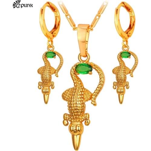 Crocodile Jewelry Set Gold Color Animal Pendant Necklace Earrring Set Papua New Guinea Jewelry National Style PNG Jewelry Gifts