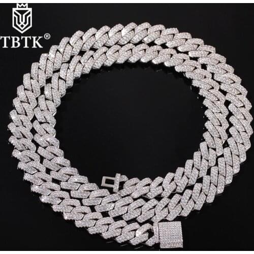 TBTK 13mm Micro Pave Prong Cuban Chain Necklaces Fashion Hiphop Full Iced Out Cubic Zirconia Jewelry For Men Women