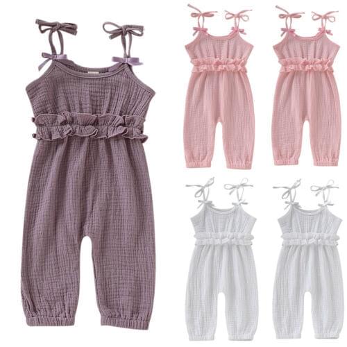 Toddler Baby Girls Summer Cute Sleeveless Solid One-piece Jumpsuit Outfit Clothes Tracksuit