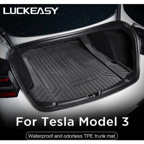 LUCKEASY TPE Material All-Weather Car Trunk Floor Mat Cargo Liner Rear Cargo Tray Black Protector for Tesla Model 3 2017-2019