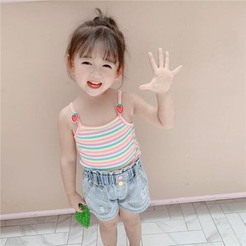 New Cotton Kids Camisole Baby Girls Vest Color stripes Printed Children Undershirts Tops Summer Singlet Teenager Tanks