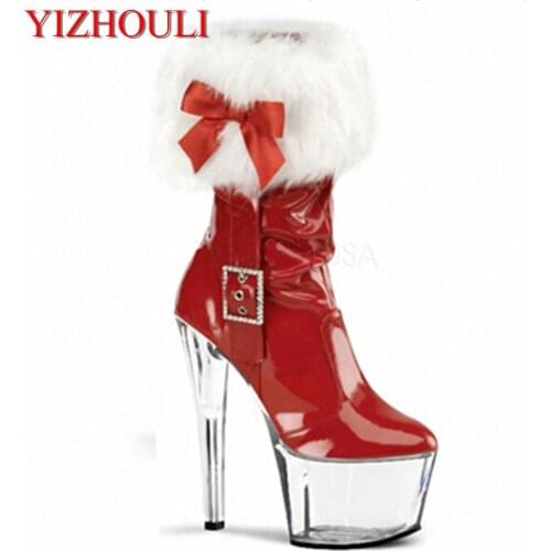 Model stage party heels, Christmas fashion 7-inch boots, 17cm heels and sexy winter ankle boots