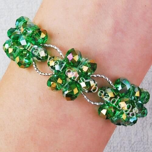Wholesale 3 strands Free Shipping Fashion Jewelry Green Faceted Crystal Beads Stretch Bracelet 7" FG2870