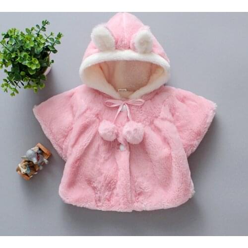 Autumn and winter clothing new childrens cotton padded clothes girls spring wool sweater cloak cloak jacket 90cm pink