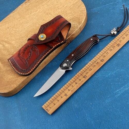 Autumn water M390 powder steel desert iron wood folding knife outdoor hunting pocket camping self-defense EDC tool kitchen knife