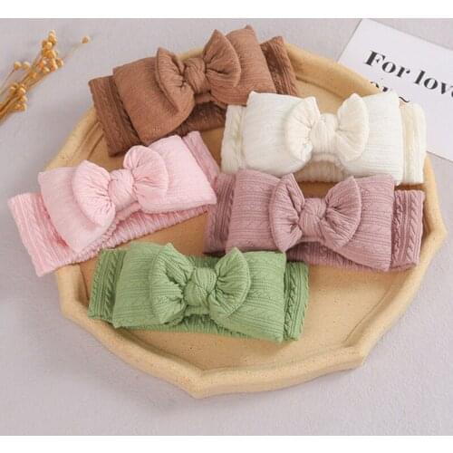 Sweet Double Bowknot Baby Headband Solid Color Thick Newborn Girl Hair Band Princess Soft Elastic Nylon Infant Toddler Headwear
