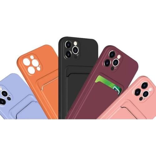 Silicone Wallet Card Phone Case For iPhone 12 Pro 11 Pro X Xs Max 7 8 Plus SE 2020 Original Liquid Silicone Soft Protector Cover