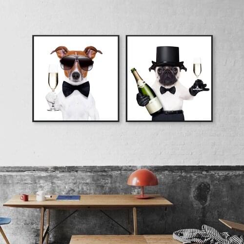 Dogs Champagne Pictures Living Room Square Sizes Wall Art Decor No Frame Poster Oil Painting Decoration