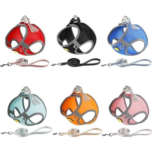 Reflective Dog Harness With Leash Breathable Adjustable Vest Pet Harness For Chihuahua French Bulldog Pet Chest Strap Accesories