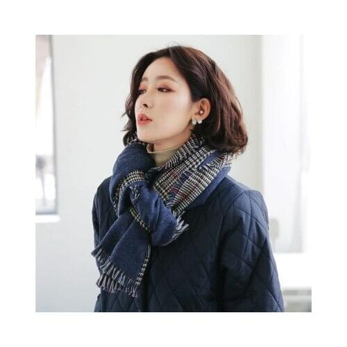 Keep Warm and Thick Warm Double-sided Grid Colored Scarf Thousand Bird Geban Shawl Girl Designer Scarf Cotton Scarf Women