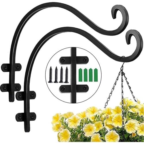 Plant Hangers Outdoor Hanging Plant Bracket (2Pcs-12 Inches Black), Heavy Duty Metal Plant Hooks for Flowers Baskets
