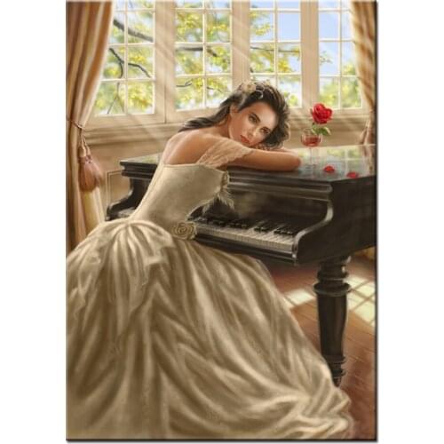 Emeroidery diamond rhinestone painting Piano Woman cross stitch diamond mosaic sale new arrival full display European Lady I9