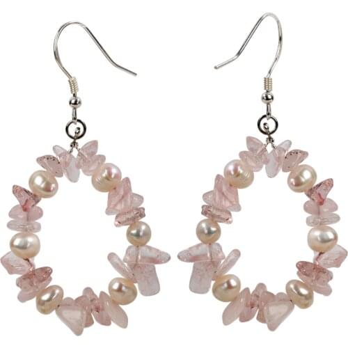 Yacq Rose Quartz Pearl 925 Sterling Silver Drop Dangle Earrings Handmade Custom Jewelry Valentines Gifts for Women Her Mom Girls