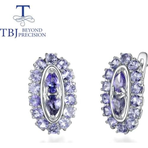 Natural 2.3ct Tanzanitet Gemstone clasp Earrings real light blue gemstone 925 sterling silver fine jewelry for women nice gift