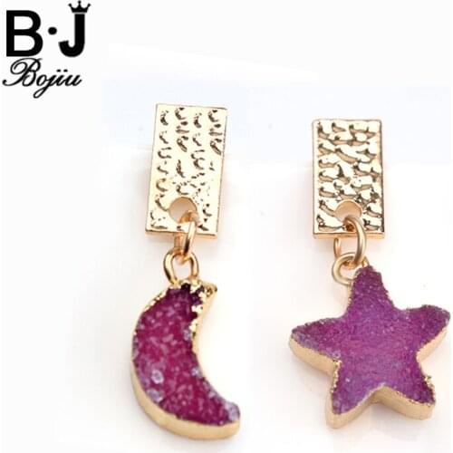 Bojiu Romantic Star Dangle Earrings Natural Druzy Stone Exquisite Moon Crescent Drop Earrings New Jewelry For Women EA036
