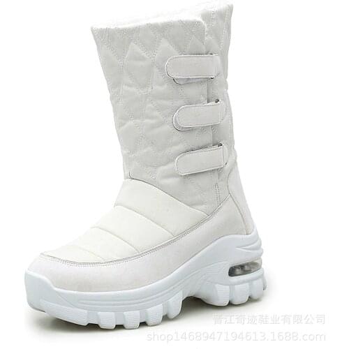 Women Snow Boots Mid-Calf Winter Waterproof Non-slip Fashion Flat Platform Short Plush Warm Female Shoes Fur Hook & Loop