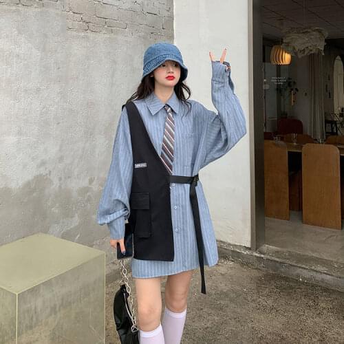 Design Vest Shirt Suit Womens Long 2021 Spring New NicheLoose Shirt Two-piece Tide Ladies Office Suit Shirt With Vest Top