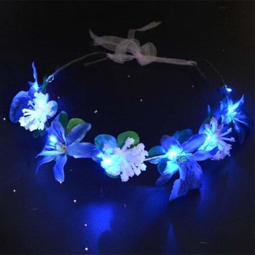 1pcs Led Light Women Flower Girl Headband Glow Blinking Crown Hair Wreath Boho Bridal Easter Wedding Birthday Party Decoration