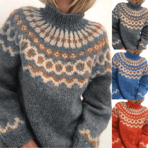 Womens Sweater Knitted Turtle neck Pullover Casual Jacquard Weave Long Sleeve Pullover Tops Jumpers Autumn winter Knit Sweater