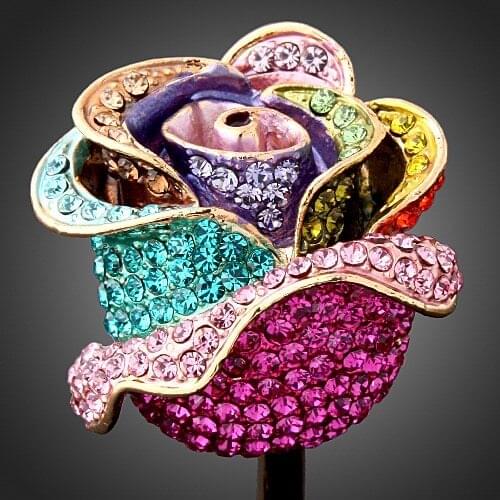 Wholesale women ring Gold Color Rose Wedding Rings With Colorful Austria Crystals For Women Jewelry best female gift