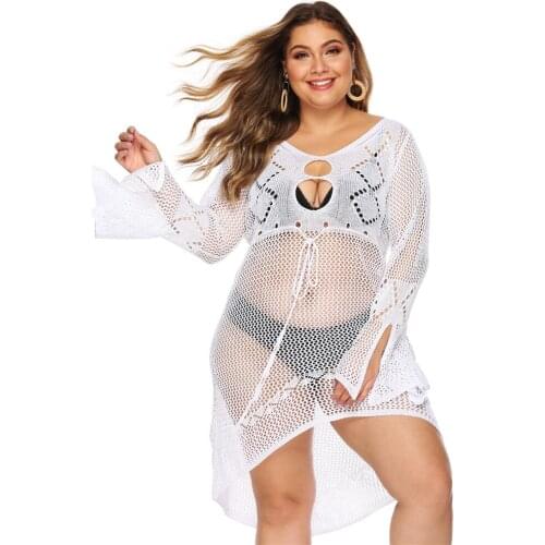 Womens Beach Dress Plus Size Bikini Cover Up Swimsuit Crochet Pool Outing Tunics Women White Poreo Beachwear Loose Dresses Ups