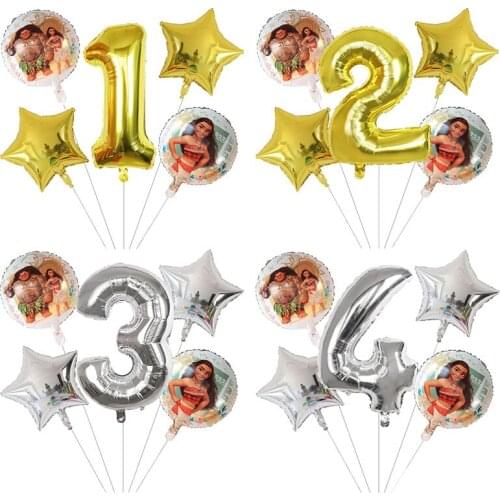 5pcs Cartoon Ocean Princess Moana Foil Balloons Set 30inch Number Air Globos Children Birthday Party Decorations Kids Toys Gift