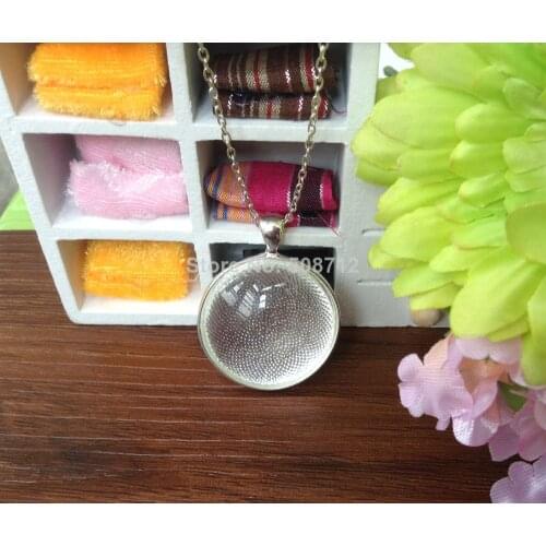 50 Sets, Pendant Kits - 30mm Circle Bezel Blanks with Matching Glass Cabochons and Chains Silver plated1.25 inch