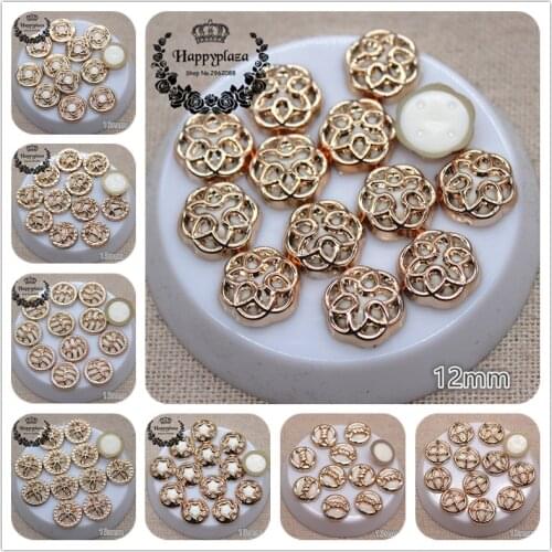 50PCS 13mm Golden Hollow Plastic White Round Bead Inside Flatback Button Home Garden Crafts Cabochon DIY Scrapbook Accessories