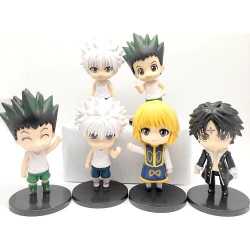 6pcs/set Kawaii Hunter X Hunter Japan Anime Figure PVC Toys Cute Killua Curarpikt Hyskoa Doll Room Decor Ornaments Gift for Boys