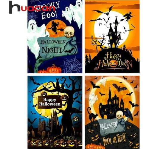 Huacan 5D Diamond Painting Full Drill Castle Diamond Mosaic Embroidery Beads Sets Halloween Landscape Handmade Gift Home Decor