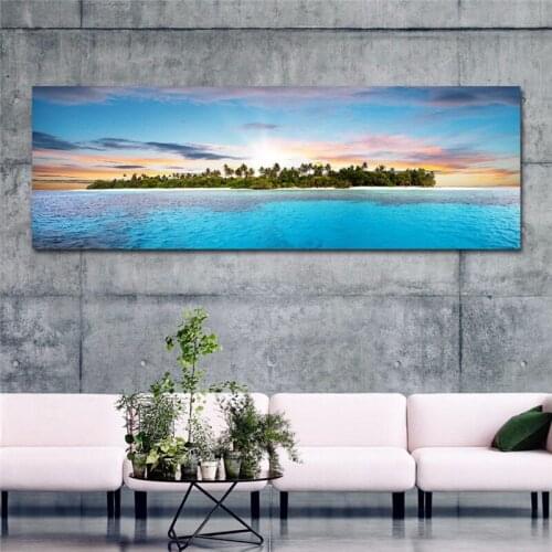 Large Painting Calligraphy Island Blue Sea Seascape Art Canvas Picture Modern Spray Painting For Home Room Wall Decor No Frame