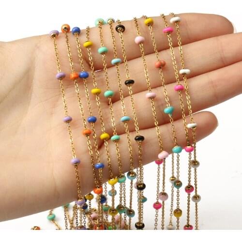 Handmade Gold Color Stainless less Wire Wrapped Rosary Chain stone Beads Chains for jewelry making DIY Bracelet Necklace Anklet